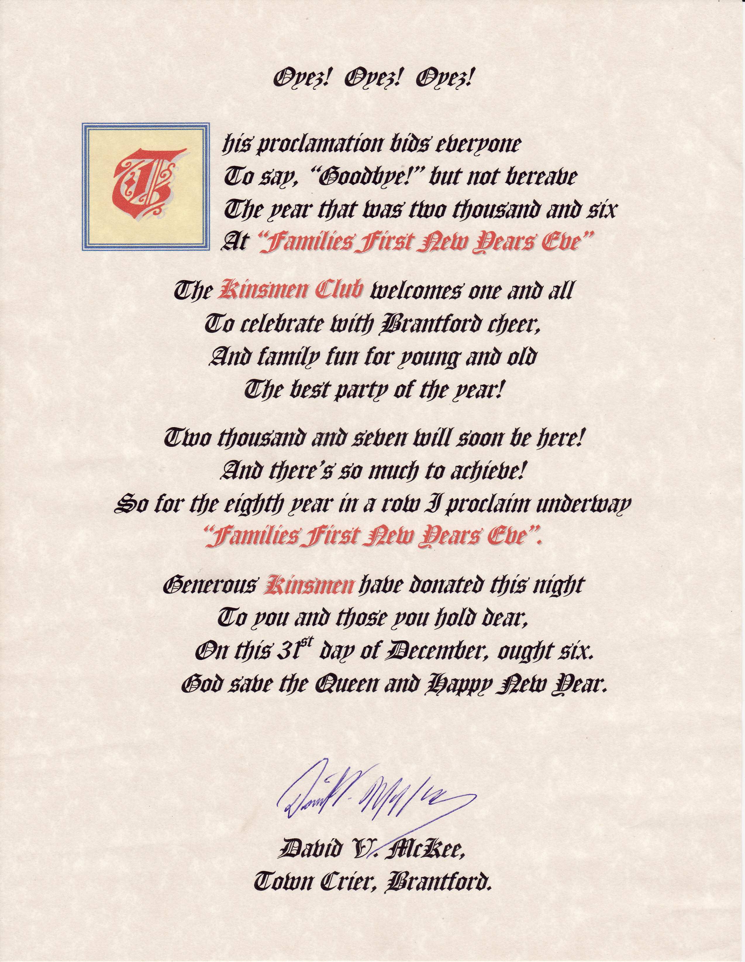 Families First New Years Eve Celebration Proclamation.